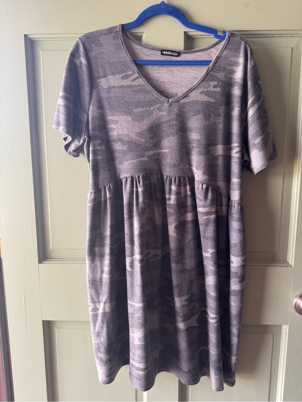 HEIMISH USA Grey Camo Babydoll Dress size L